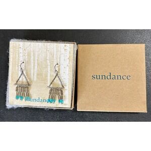 Sundance Catalog Dangle Earrings Silver Turquoise Seed Bead Fringe Boho Artisan